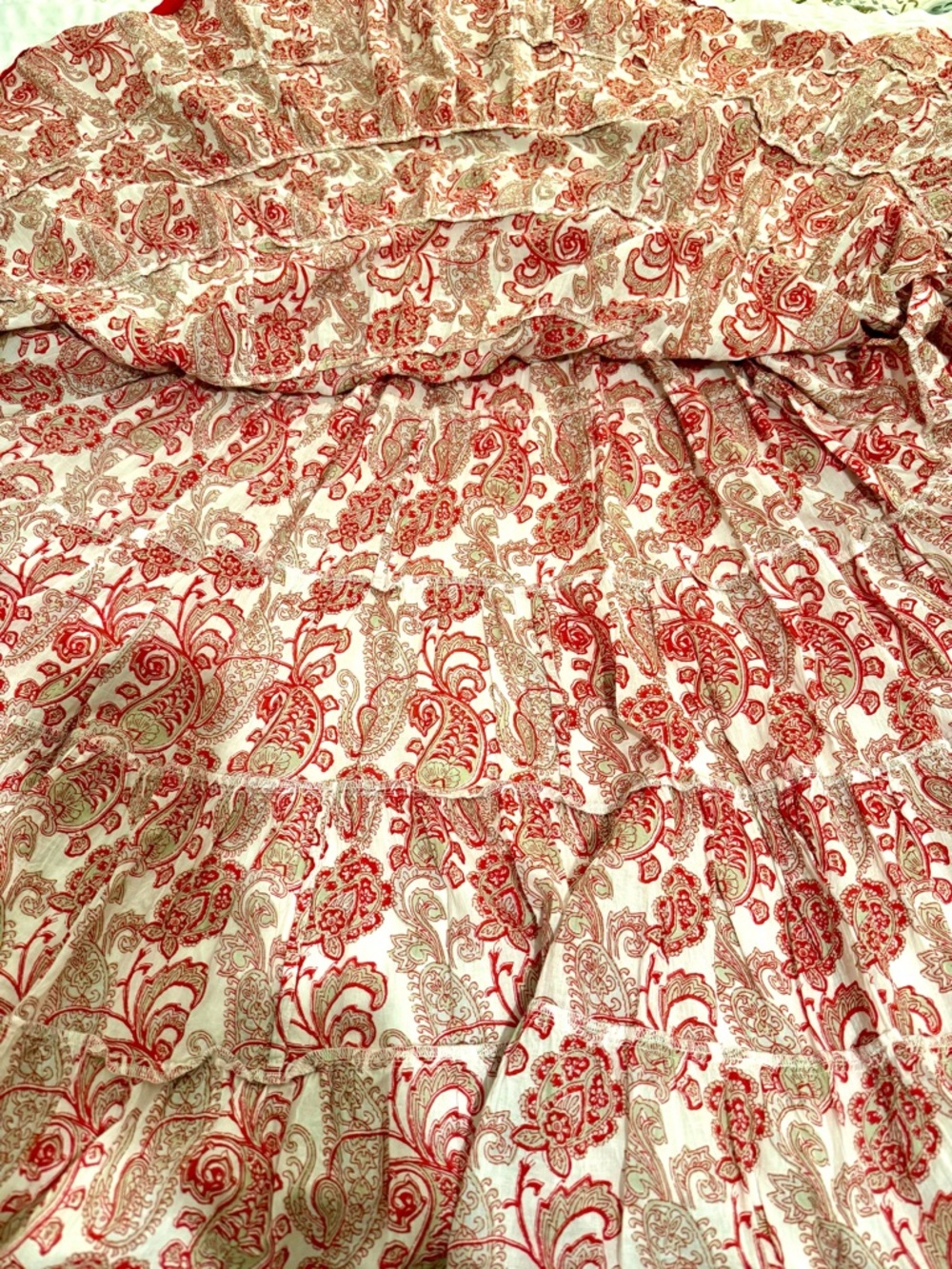 Soft Surroundings 100% Cotton Red Paisley Swirl Tiered Dress Women M - Picture 8 of 11